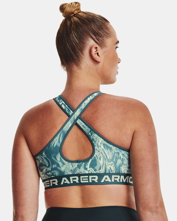 Women's Armour® Mid Crossback Mid Printed Sports Bra, Blue, pdpMainDesktop image number 7